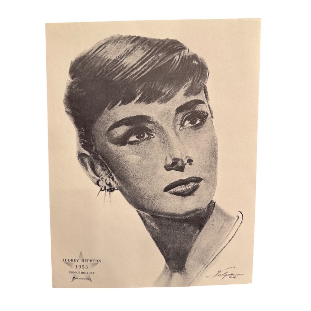 Audrey Hepburn Roman Holiday 1953 Paramount 1962 Volpe Portrait Art Print
